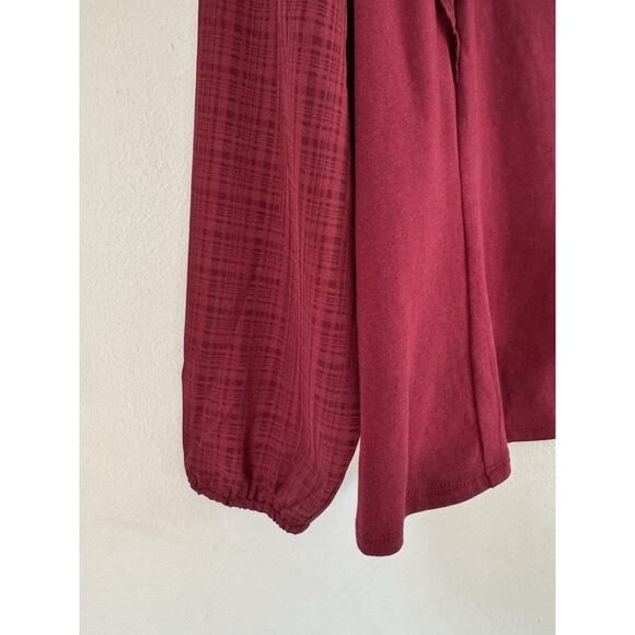 NWT J. Crew Ruffle Shoulder Top Jacquard Plaid Sleeve Warm Burgundy Size Small - Picture 4 of 6